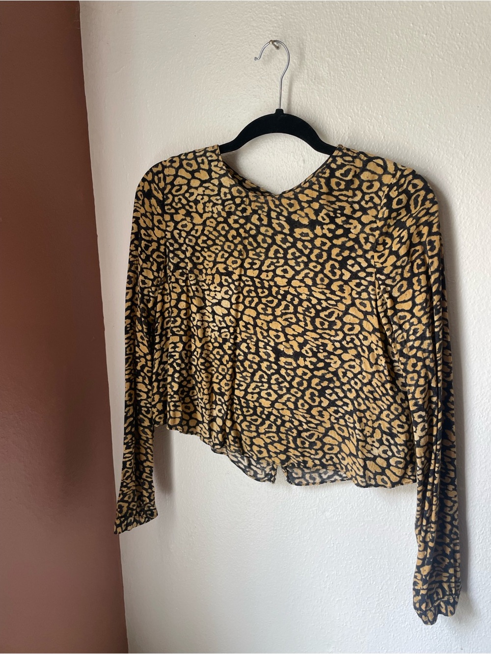 Zara Leopard Print Long Sleeve Top - Tan and Black